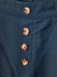 Uhlyne Women's Casual Elegant Button Detail Linen A-Line Wide Leg Shorts, Solid Color, Suitable For Daily Commute And Work