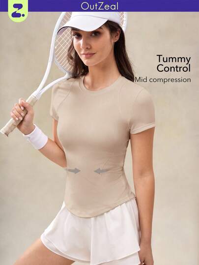 OutZeal 女士健身服运动T恤 普拉提运动服 速干凉爽触感网眼设计 短袖紧身压缩上衣 运动上衣