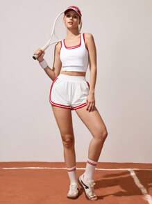 CourtClass 女士侧条纹松紧腰休闲百搭运动短裤 - 彩色 - 查看 7