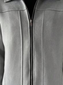 Manfinity Homme Men's Solid Color Zip-Up Casual Loose Light Grey Jacket,Autumn Fall Work Jackets For Men,Silver Grey Zip Up Casual Jacket - Light Grey - View 5