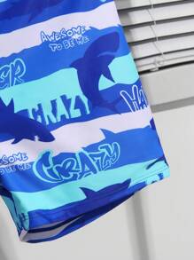 Tween Boys Shark Print Swimming Trunks With Graphic Print - Multicolor - View 5