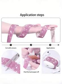 1pc Light Pink Self-Adhesive Diamond Crystal Rhinestone Tapes, 2mm Diamante For DIY Crafts, Phone & Car Decoration