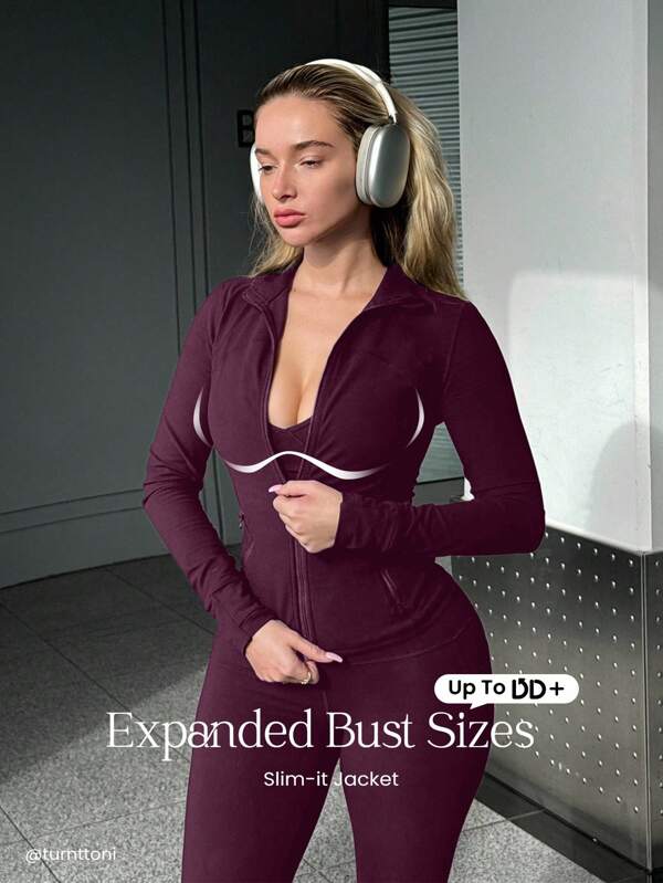 GLOWMODE FeatherFit™ For DD+ Slim-It Streamline Performance Buzunare sigure Jachetă cu mânecă lungă cu fermoar, cu impact redus, Yoga, toamna zilnică