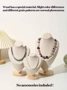 SHEIN Wooden Human Figure Model Jewelry Display Stand, Necklace Showcase For Countertop, Jewelry Props, Display Rack For Accessories, Necklace Hook Back To School - Beige - View 2