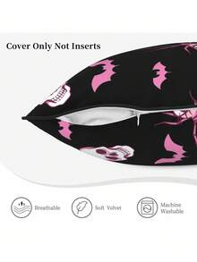 ROMWE Anime 1 Buah Sarung Bantal Velvet Dream dengan Motif Gelap, Menampilkan Laba-laba dan Kelelawar, Cocok untuk Mendekorasi Suasana Rumah yang Unik dan Menjadi Hadiah Festival Misterius, Dekorasi Rumah - Hitam - View 4