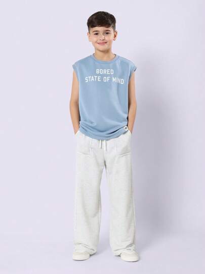 SUMWON 夏季无袖背心无聊状态文字印花休闲阔腿落肩青年时尚街头服饰协调套装