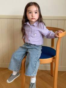 Hapijoa 女婴条纹休闲宽松长袖上衣，夏季，幼儿秋季服装 - 淡紫色 - 查看 6