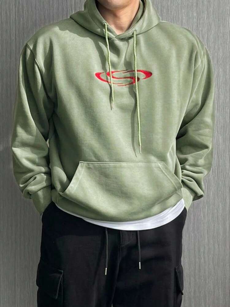 Men's Green Geometric Pattern Hoodie, Autumn