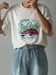 DAZY 男士字母印花T恤（夏季灰色） - 灰色 - 查看 3