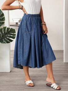 EMERY ROSE 女士休闲水洗褶皱牛仔迷你裙 - 藍色 - 查看 6