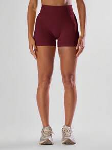 Musera Sport 高腰迷你短裤，舒适运动，适合跑步、健身、俱乐部、板式网球、网球、匹克球等运动，秋冬季均适用。 - 酒紅色 - 查看 2