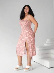 Solflare Plus Size Women, Beach Women Outfits,Boho,Spring Clothes, Holiday Party Dress Plus, Hawaiian Dress For Women, Dress For Women Casual, Spaghetti Strap All-Over Print Split Hem Casual Dress