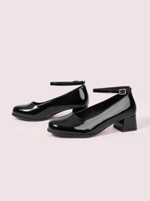 CUCCOO DOLLMOD Planos de mujer con punta redonda, tacón grueso y diseño calado, versátiles y de moda - Negro - Ver 9