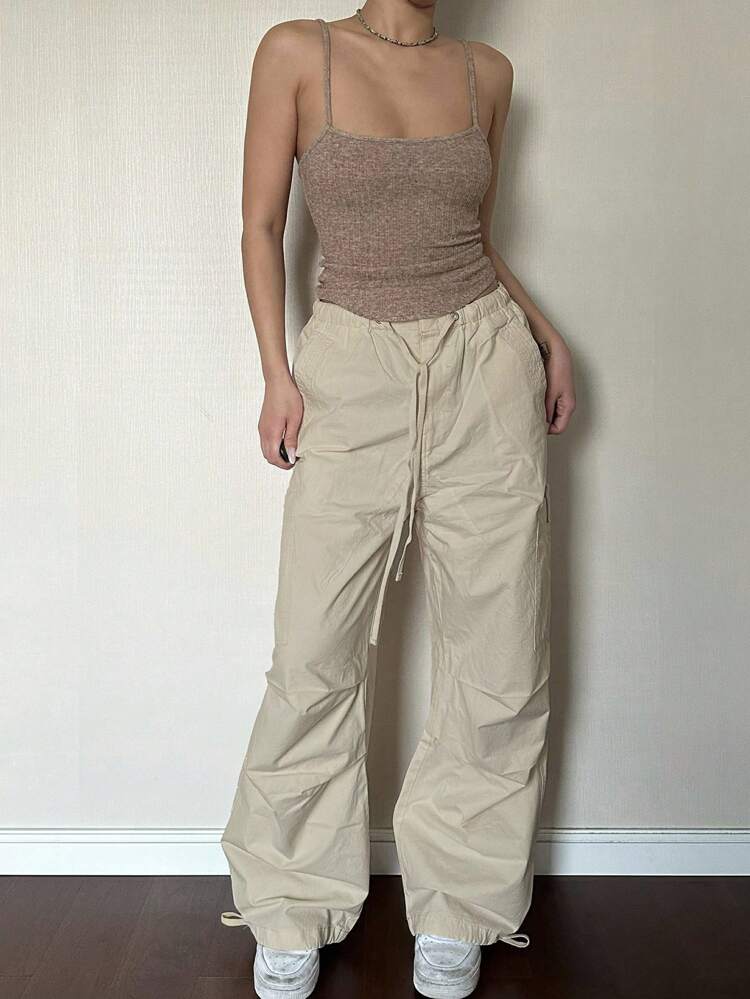 Women's Solid Color Tie Waist Pleated Wide Leg Loose Casual Pants Fall,Winter