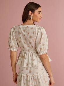 Enchnt 女式优雅碎花镂空刺绣衬衫，夏季 - 彩色 - 查看 7