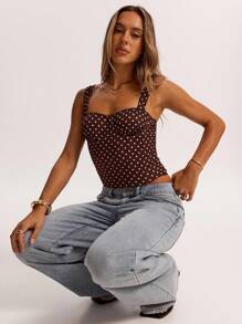 SHEIN BAE Women's Date Night Girlfriend Party Birthday Party Nightclub Holiday Party Elegant Polka Dot Camisole Top, Girlfriends Party, Date, Daily Street Commuting Corset, Cute Corset, Sexy Tops Club, Corset Tops, Summer Tops, Cute Tops, Women's Summer Tops Corsets,Valentine's Day,Valentine Outfits For Women