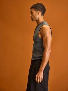 Musero Ribbed Button Through Long Line Tank Top Summer Tops Summer Holiday Vacation - Dusty Blue - View 2