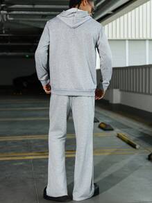 Manfinity Homme Bộ đồ 2 món cho nam: Áo hoodie dài tay màu trơn và quần ống loe, Bộ đồ thường ngày cho nam Bộ đồ phối đồ nam Bộ đồ chạy bộ cho nam Bộ đồ áo và quần thường ngày cho nam Bộ đồ 2 món cho nam, Món quà tuyệt vời cho bạn trai, Trở lại trường học - Xám - Xem 3