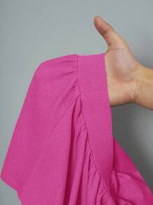 Slaydiva Bộ đồ hai mảnh dành cho nữ mùa xuân hè mới, phong cách thường ngày cơ bản, thể thao, đơn giản, cổ tròn, tay ngắn, áo thun ngắn xếp ly hai bên + chân váy xòe ngắn hai bên, trước và sau, chiều dài trung bình, vải dệt kim gân màu xám nhạt. - Màu Hồng Tươi - Xem 8