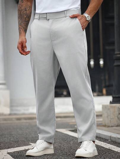 Manfinity Homme Plus Size Men's Plain Pocket Straight Leg Casual Dress Pants