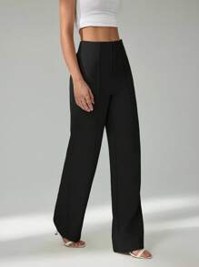 SHEIN Tall Quần âu màu be nhạt mùa hè cho nữ, đi làm và hẹn hò thanh lịch - màu đen - Xem 3