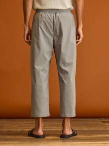 Musero Calça com Cintura Elástica, Perna Reta, Detalhes de Cordão, Primavera Verão Férias - Cinza Claro - Visão 4