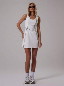 Musera Sport 方领撞色滚边 A 字型网球裙 Musera Sport 高腰撞色滚边修身短裤活力健身夏季 Padel 俱乐部健身房健身