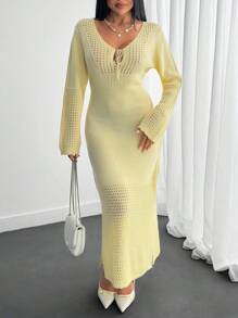 EURMUSE Sukienka Sweterowa Damska Masło Żółta Sukienka