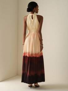 Vesra 女士无袖渐变色褶皱领口连衣裙