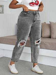 Slaydiva Quần Jeans Co Giãn Rộng Có Túi Cho Nữ Size Lớn - Xám - Xem 7