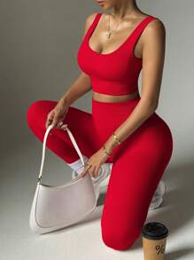 Nahtloser gerippter Strick-Sportset für Chinesisches Neujahrstraining Damenkostüm, Damen Gym Outfit