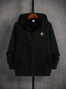 青少年男孩黑色连帽街头休闲运动衫，面料柔软，适合上学、旅行、户外运动，四季皆宜 - 黑色 - 查看 4