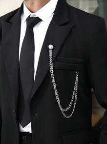 Manfinity Mode Conjunto de chaqueta y pantalón de traje de negocios de talla grande con solapa única para hombre - Negro - Ver 2