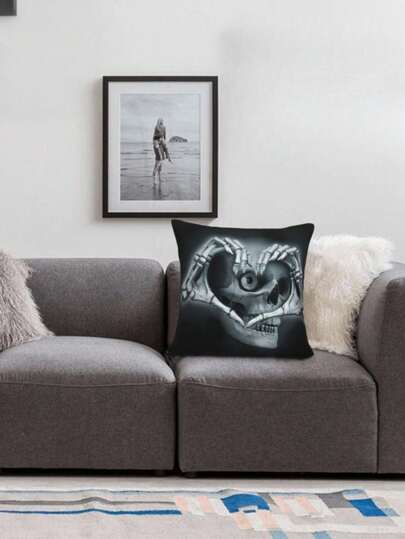 Goth 1 pezzo Cuscino in stile gotico nero con motivo a teschio e cuore. È adatto per creare uno stile di casa, ispirare un'atmosfera alla moda, può essere usato come regalo misterioso e serve come decorazione per la casa.