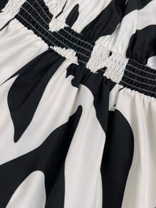 Ellevyn Bộ đồ liền thân ống rộng in họa tiết bó sát, thoải mái, thường ngày cỡ lớn mùa hè dành cho nữ - Đen và trắng - Xem 9