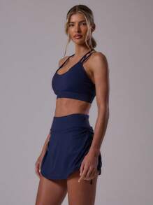 Musera Sport Sport Layered Double Strap Plunge Fitted Seamless Sculpt Sports Bra Active Gym Workout Summer Padel Club Gym Fitness - Royal Blue - View 4