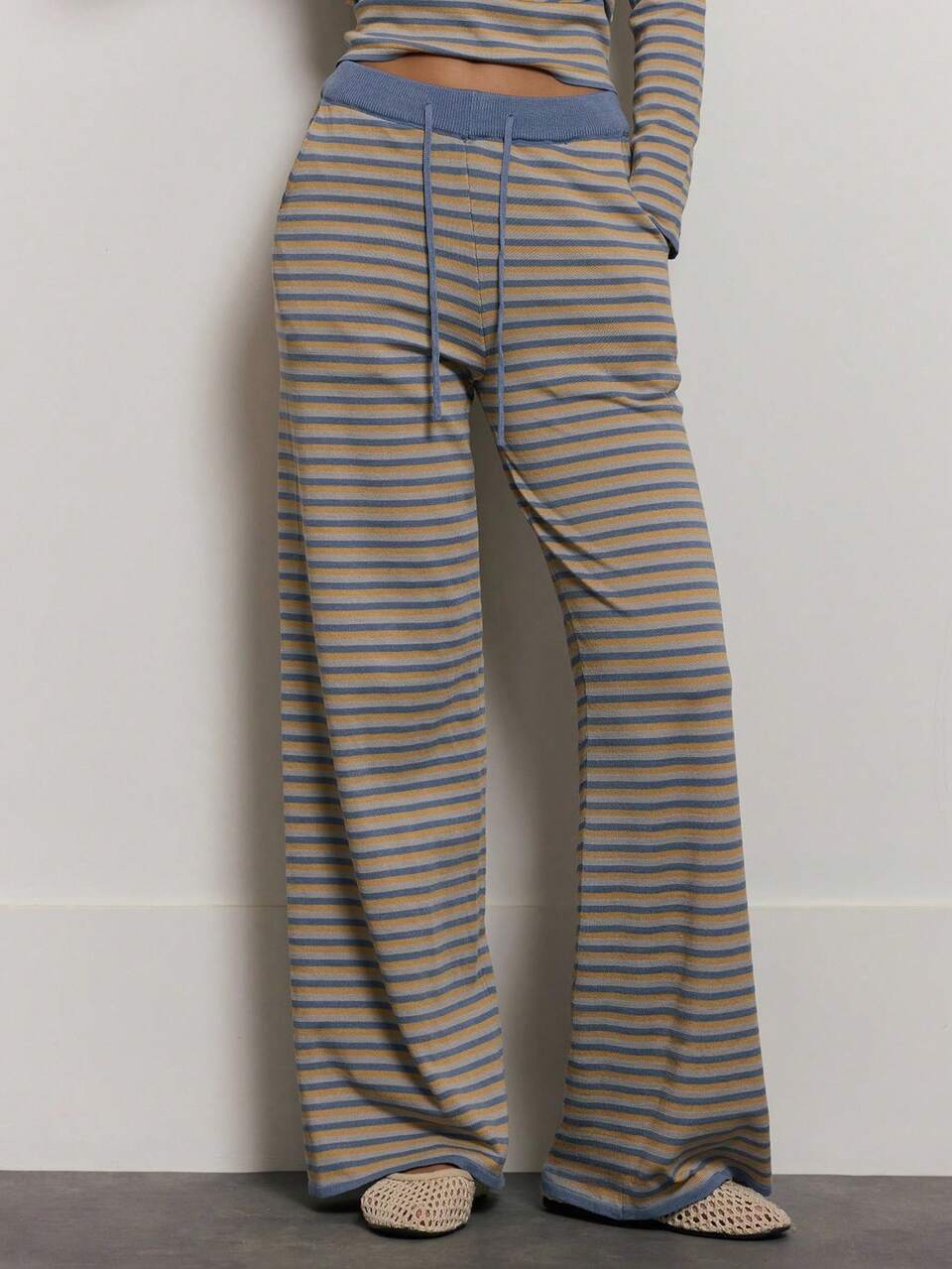 Multicolour Drawstring Waist Stripe Wide Leg Trousers