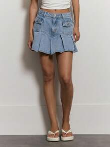 MUSERA Denim Plisserad Fickkjol Sexig Söt Semester Sommar Western Cool Ibiza Festival Kollektiv Kontorskläder För Damer, Kontorskläder Dam Vinter Nashville Chic - Mediumtvätt - Visa 3