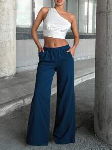 EURMUSE RueChic Satin High Waist Wide Leg Pant - Cadet Blue - View 3