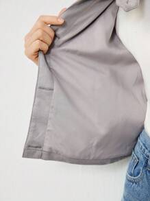 Uhlyne 女士时尚仿麂皮面料基础款 Polo 领拉链短款外套，长袖，适合秋冬季节穿着，简约风格，适合工作、教师、返校季、秋季、中性色、商务休闲等场合，灰色，复古绅士风灰色外套，休闲春季 - 灰色 - 查看 8