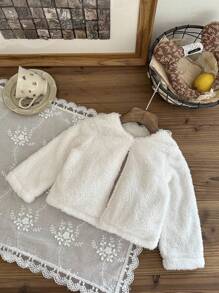 SHEIN 女婴幼儿/新生儿（0-3岁）休闲轻便连帽夹克，适合春夏季日常穿着 - 白色 - 查看 8