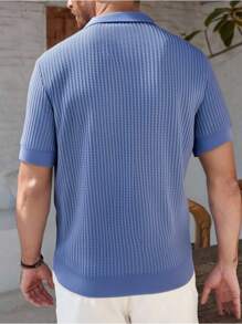 Manfinity Homme 男士休闲百搭纯色短袖针织毛衣 - 藍色 - 查看 2