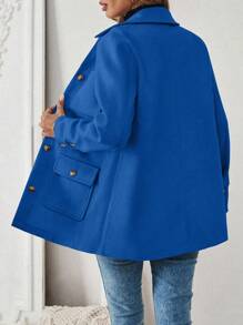 EMERY ROSE 女式纯色长袖单排扣休闲宽松口袋夹克 - 寶藍色 - 查看 2