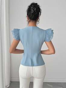 Chiquease Women's High-End Elegant Layered Black Waistcoat With Sleeve Tuck Ruffle Details Clothes For University - Baby Blue - View 2