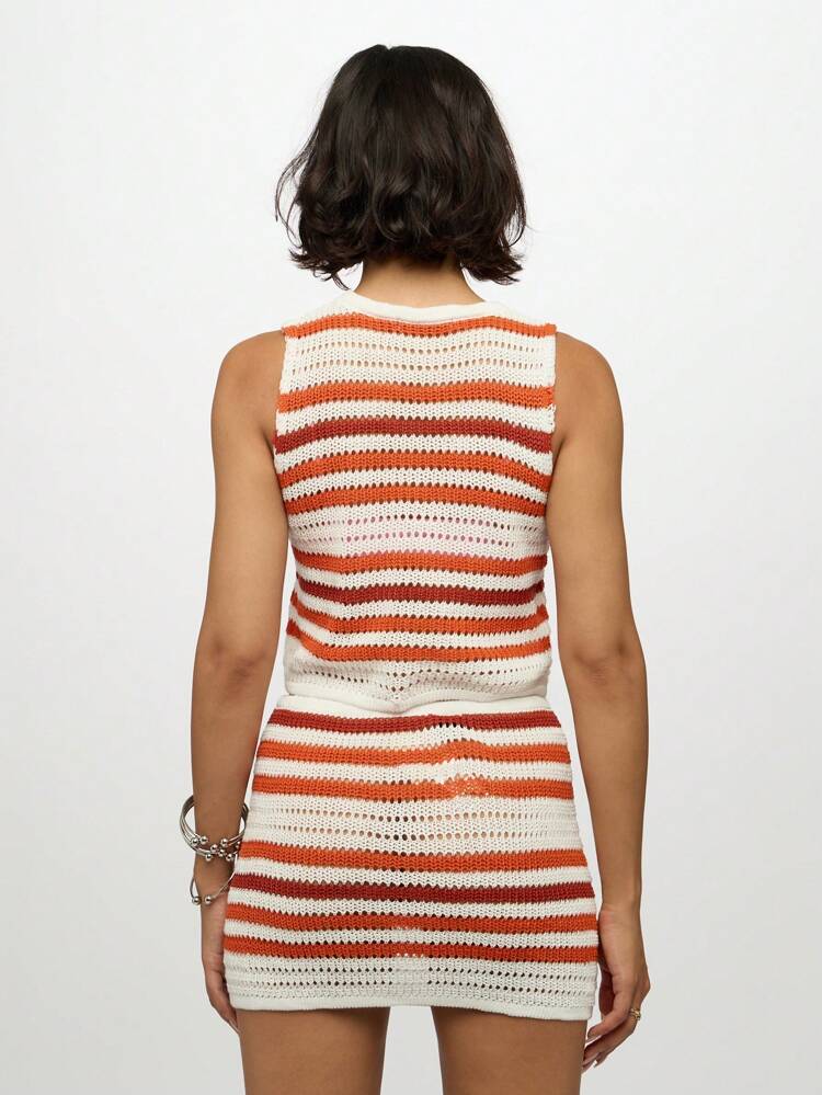 SUMWON WOMEN Striped Crochet Crop Top And Mini Skirt Set