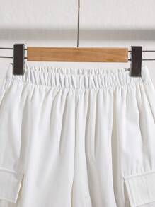 SHEIN Pantalones cortos cargo informales y frescos con bolsillo de solapa para niños preadolescentes - Blanco - Ver 3