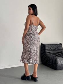 SHEIN PETITE CURVE Leopard Print Slit Midi Cami Dress,Summer Dresses For Women - Multicolor - View 2