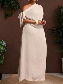 Veslaya Vestido de unicolor talla grande, uso casual y de vacaciones para uso diario, primavera/verano - Albaricoque - Ver 14