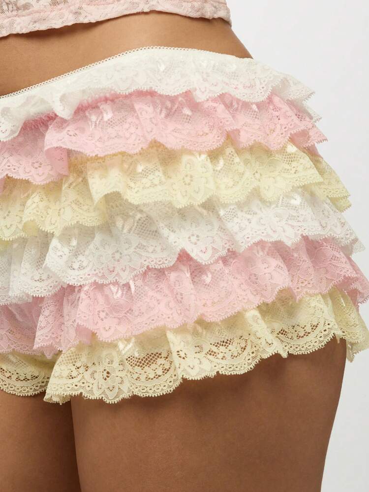 SUMWON WOMEN Layered Lace Booty Shorts With Tiered Ruffles