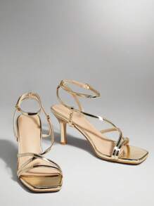 SHUZIA 女士小猫跟后绑带时尚凉鞋 - 金色 - 查看 6